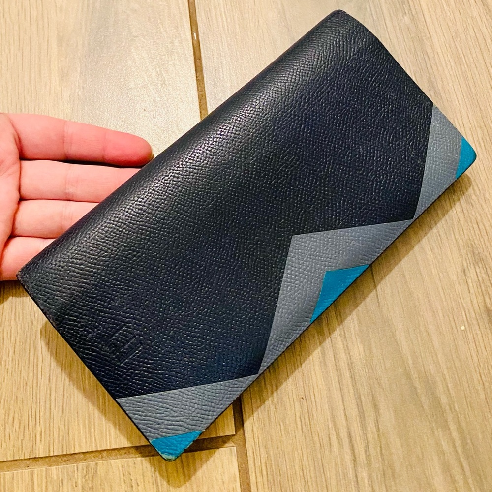 Unisex Dunhill London Dark Navy Blue Leather Banker Coat 16CC Wallet